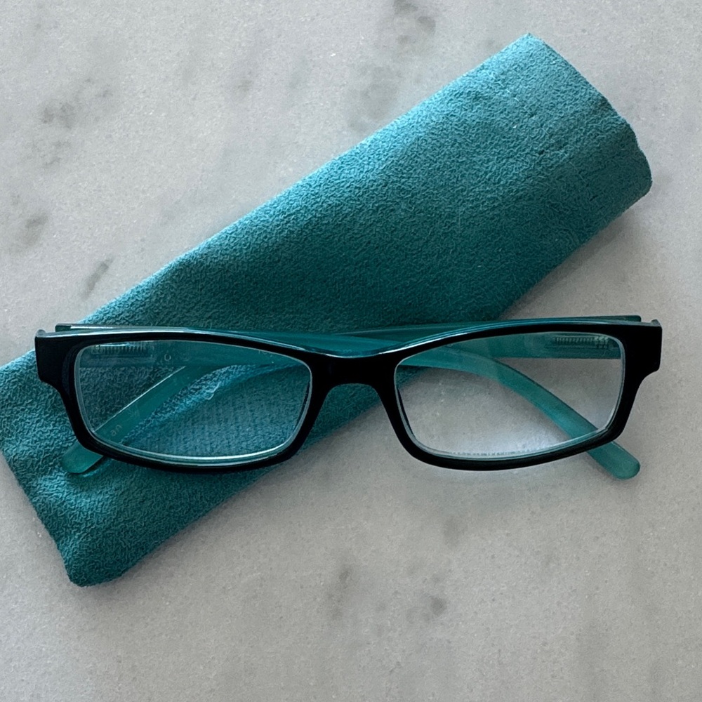 Stylish Black and Teal reader Glasses with Case 1.5